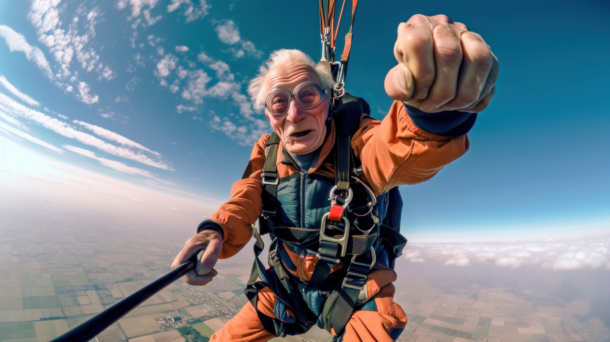 Senioren haben Spaß beim Fallschirmfliegen Lebensfreude Klettern Illustration (Generative AI) Digital Art Kunst Background Cover Magazin